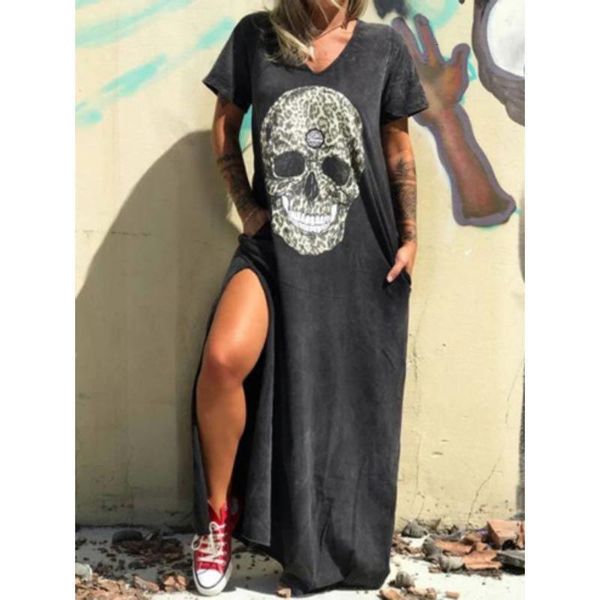 3xl plus size summer dresses women punk style loose short sleeve skull print shirt dress street side high split flower print, Black;gray
3xl plus size summer dresses women punk style loose short sleeve skull print shirt dress street side high split flower print, Black;gray