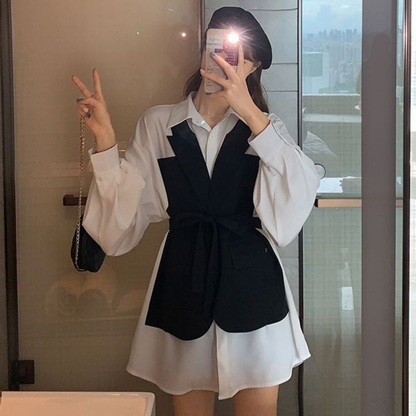 gwwb0 2020 short skirt shirt shirtautumn korean women's of version age reduction waist with slim lapel black white and splicing fake tw, Black;gray
gwwb0 2020 short skirt shirt shirtautumn korean women's of version age reduction waist with slim lapel black white and splicing fake tw, Black;gray