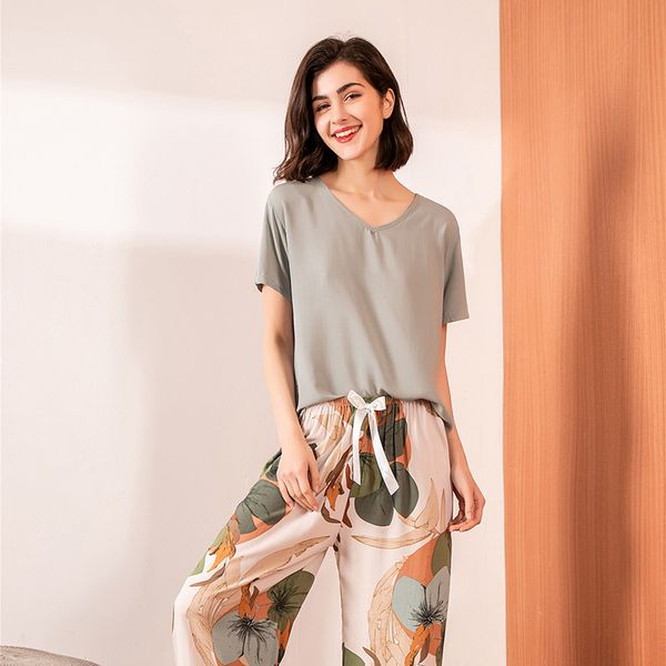 july's wb floral printed 2 pieces pajamas sleepwear female v-neck short sleeve elastic waist nightwear women's pajamas set t200701, Black;red
july's wb floral printed 2 pieces pajamas sleepwear female v-neck short sleeve elastic waist nightwear women's pajamas set t200701, Black;red
