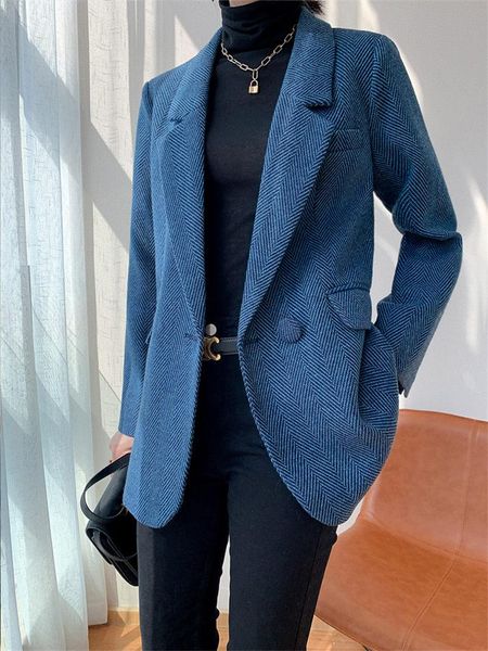 women's suits & blazers blue herringbone woolen suit jacket female autumn and winter leisure all-match british style temperament blazer, White;black
women's suits & blazers blue herringbone woolen suit jacket female autumn and winter leisure all-match british style temperament blazer, White;black