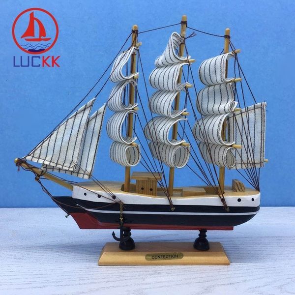 Red Luckk 24cm Diy Wooden Ships Black And Button Home Decoration Accessories Wood For Crafts Toys Sailing Model Kids Gift