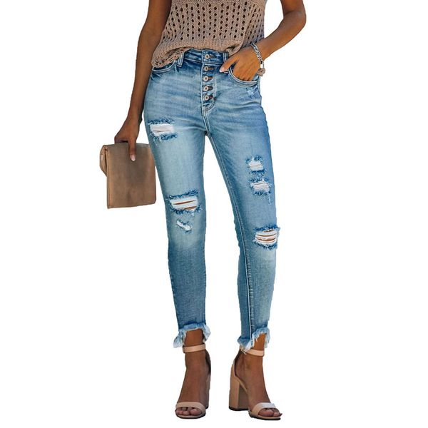 shi ying europe and america female new style slim fit buckle hand frayed high-waisted women's capri jeans 78227, Blue
shi ying europe and america female new style slim fit buckle hand frayed high-waisted women's capri jeans 78227, Blue