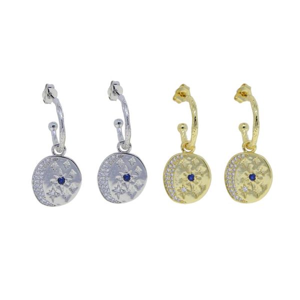 micro pave white blue cz moon north star signet coin charm dangle dangling earriing, Silver
micro pave white blue cz moon north star signet coin charm dangle dangling earriing, Silver