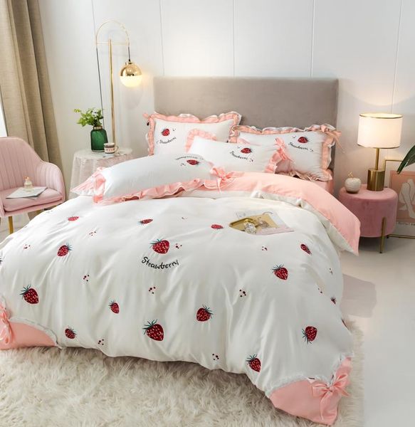 60s washed silk ab pure cotton 4pcs duvet cover bed sheet pillowcases embroidery strawberry sun flowers pink yellow red white
60s washed silk ab pure cotton 4pcs duvet cover bed sheet pillowcases embroidery strawberry sun flowers pink yellow red white