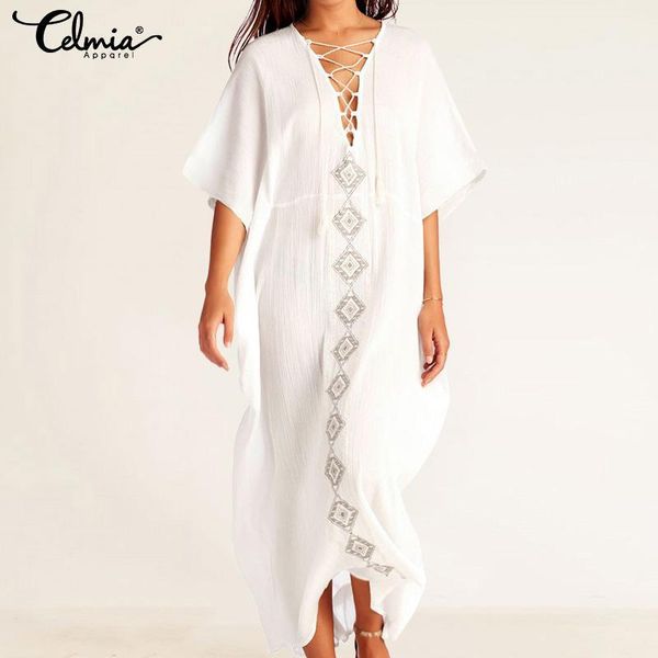 2020 new women lace up kaftan print long dress celmia summer casual beach maxi dress loose ladies v neck vestidos plus size1, Black;gray
2020 new women lace up kaftan print long dress celmia summer casual beach maxi dress loose ladies v neck vestidos plus size1, Black;gray