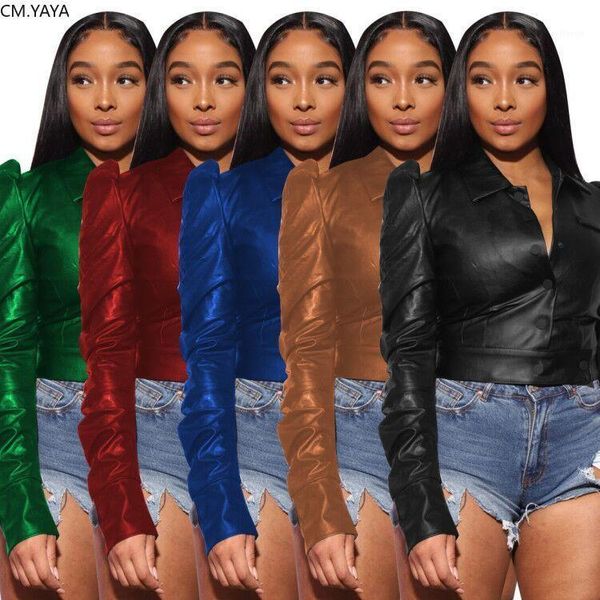 cm.yaya women high streetwear lantern long sleeve button up faux leather jackets fashion pu 1, Black
cm.yaya women high streetwear lantern long sleeve button up faux leather jackets fashion pu 1, Black