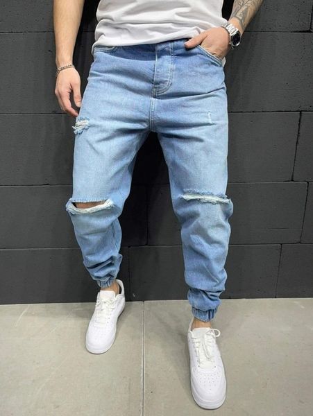 men ripped carrot jeans w4u1#, Blue