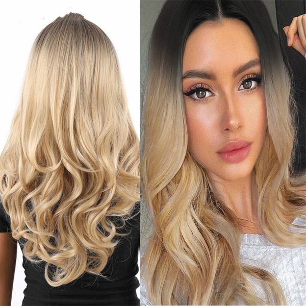 middle part ombre blonde long wavy hair synthetic wig for women natural heat resistant daily/party fiber natural hair wig, Black
middle part ombre blonde long wavy hair synthetic wig for women natural heat resistant daily/party fiber natural hair wig, Black