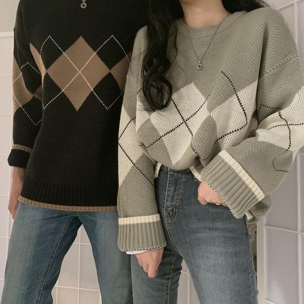 winter women sweaters long sleeve pullovers korean chic o neck geometric pattern argyle knitted sweater outwear women jumper, White;black
winter women sweaters long sleeve pullovers korean chic o neck geometric pattern argyle knitted sweater outwear women jumper, White;black