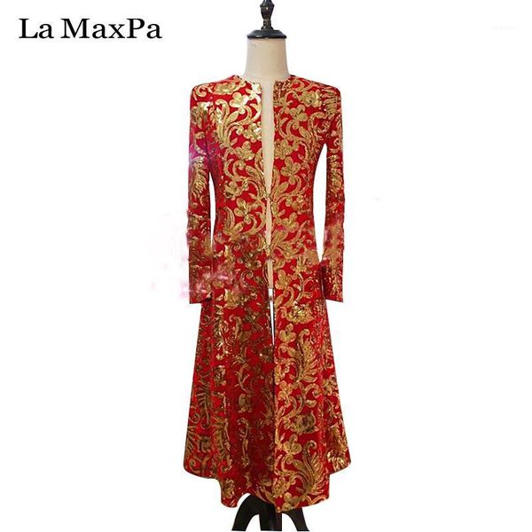la maxpa 2020 male singer dj stage costume male guest dj club bar red gold totem embroidery long umbellate form coat costumes1, Black;red
la maxpa 2020 male singer dj stage costume male guest dj club bar red gold totem embroidery long umbellate form coat costumes1, Black;red