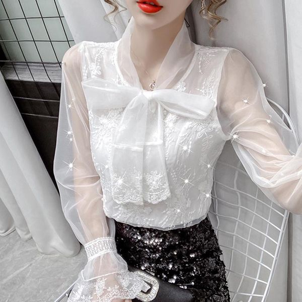 autumn women lace shirt 2020 new fashion bow tie beaded chiffon bloues flared sleeve embroidered organza top, White
autumn women lace shirt 2020 new fashion bow tie beaded chiffon bloues flared sleeve embroidered organza top, White
