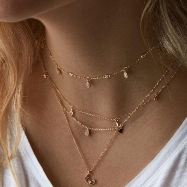fashion layered necklace women choker moon and star statement necklace gold color girl jewelry birthday party, Silver
fashion layered necklace women choker moon and star statement necklace gold color girl jewelry birthday party, Silver