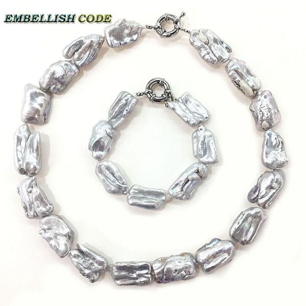 new gray grey color baroque pearls statement necklace bracelet set rectangle shape freshwater pearl choker fine jewelry women, Silver
new gray grey color baroque pearls statement necklace bracelet set rectangle shape freshwater pearl choker fine jewelry women, Silver