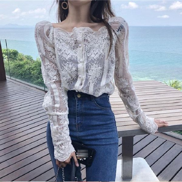 women's blouses & shirts slash-neck collar hook mesh pearls strapless lace bottoming shirt long-sleeve gauze stitching blouse single-br, White
women's blouses & shirts slash-neck collar hook mesh pearls strapless lace bottoming shirt long-sleeve gauze stitching blouse single-br, White