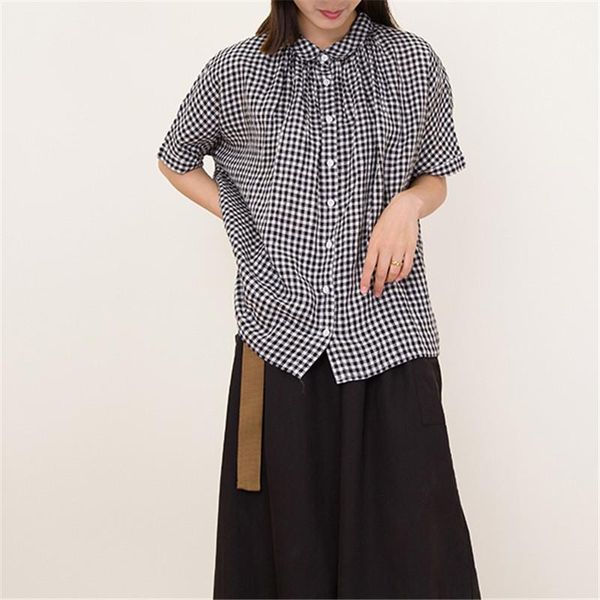 summer turn-down collar vintage plaid womens and blouses casual loose short sleeve button shirts kg-435, White
summer turn-down collar vintage plaid womens and blouses casual loose short sleeve button shirts kg-435, White