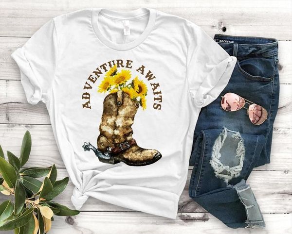 adventure awaits sunflower boots print women tshirt cotton casual funny t shirt gift for lady yong girl tee pm 90, White
adventure awaits sunflower boots print women tshirt cotton casual funny t shirt gift for lady yong girl tee pm 90, White