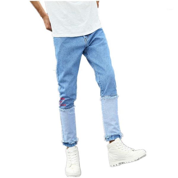 men's jeans spring blue small stretch stitching men's 27 28 30 34 36 youth fashion casual man trousers special personality pants1
men's jeans spring blue small stretch stitching men's 27 28 30 34 36 youth fashion casual man trousers special personality pants1