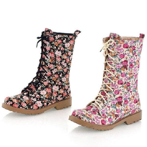 women boots retro printed lace up genuine ankle boots ladies shoes women botines mujer 2020, Black 
women boots retro printed lace up genuine ankle boots ladies shoes women botines mujer 2020, Black