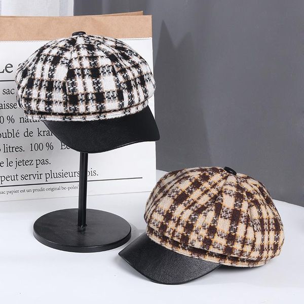 2021 new plaid octagonal hat women autumn winter vintage beret hat for women cotton casual newsboy girl female octagonal cap, Blue;gray
2021 new plaid octagonal hat women autumn winter vintage beret hat for women cotton casual newsboy girl female octagonal cap, Blue;gray