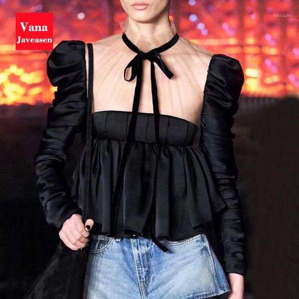 mesh patchwork stand collar blouse women pleated ruffled short mujer slim bow bandage streetwear blouses female1, White
mesh patchwork stand collar blouse women pleated ruffled short mujer slim bow bandage streetwear blouses female1, White