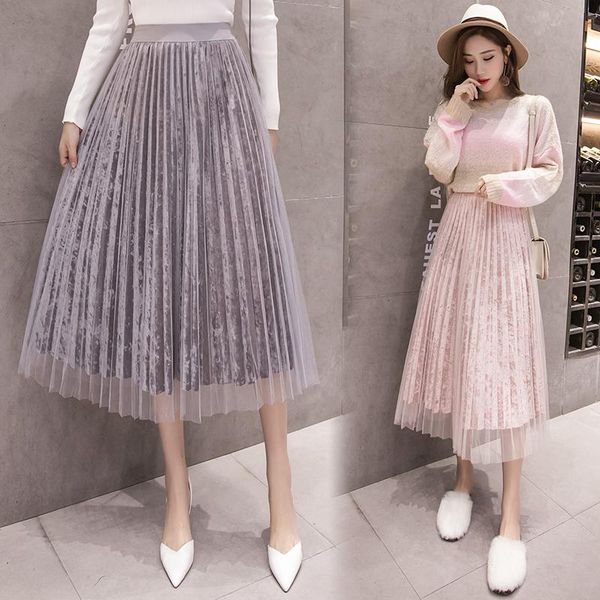 fashion elastic waist pleated mesh skirt women autumn winter casual velvet skirt ladies a-line sweet long party midi, Black
fashion elastic waist pleated mesh skirt women autumn winter casual velvet skirt ladies a-line sweet long party midi, Black
