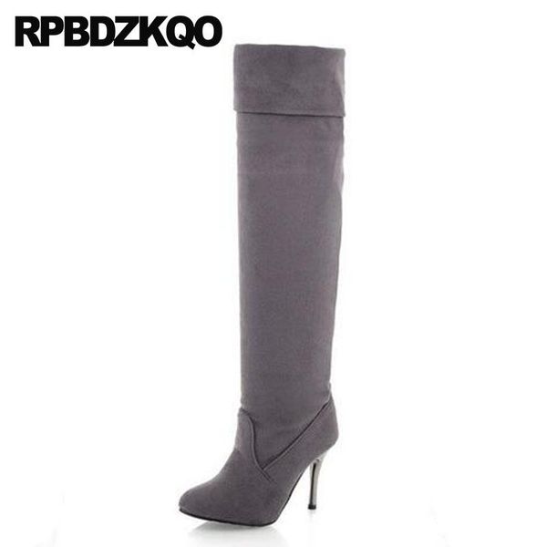 10 shoes stiletto big size stretch suede slim thigh women boots slip on high heel pointed toe fashion over the knee metal grey, Black
10 shoes stiletto big size stretch suede slim thigh women boots slip on high heel pointed toe fashion over the knee metal grey, Black