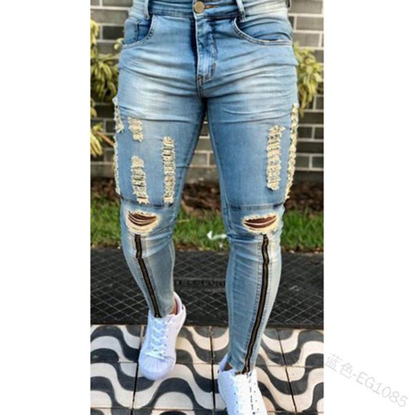 wepbel casual fashion patchwork holes zip mid waist denim full length pencil pants men's slim jeans q1, Blue
wepbel casual fashion patchwork holes zip mid waist denim full length pencil pants men's slim jeans q1, Blue