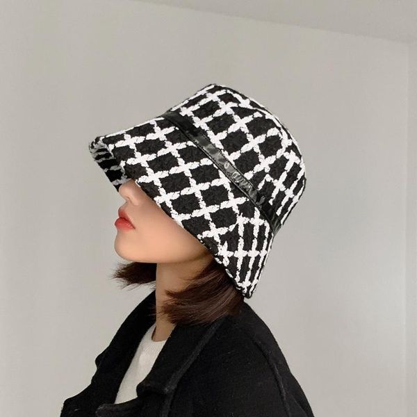 beanie/skull caps pu leather stitching warm korean versatile basin hat, Blue;gray