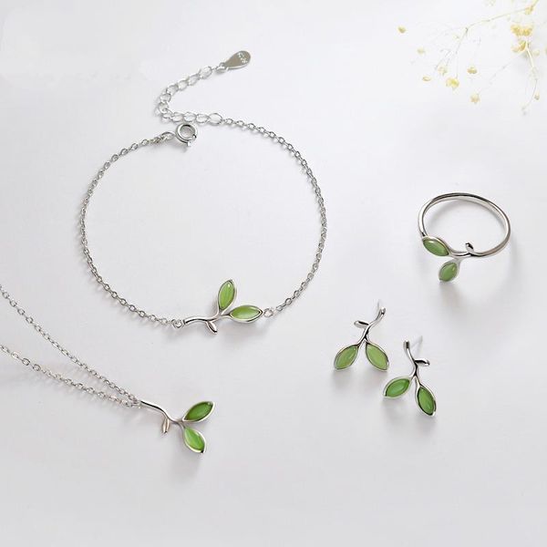 women's jewelry sets green sprout leaves pendant necklace bracelets earrings ring for wedding anniversary jewelry, Silver
women's jewelry sets green sprout leaves pendant necklace bracelets earrings ring for wedding anniversary jewelry, Silver