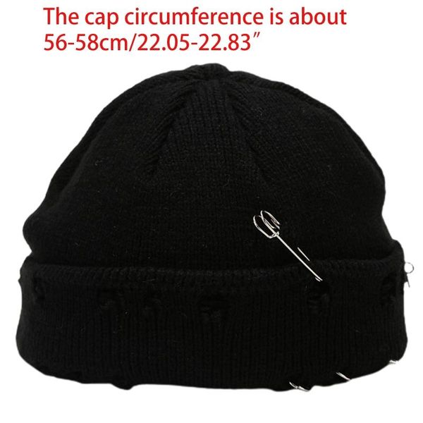 winter knit beanie hat with pins o-ring distressed hole cuffed melon skull cap 449f, Blue;gray
winter knit beanie hat with pins o-ring distressed hole cuffed melon skull cap 449f, Blue;gray