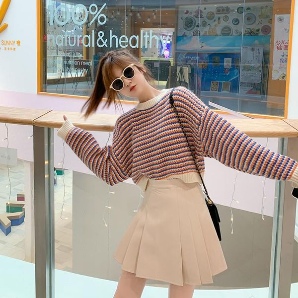 women's sweaters japanese sweater short loose lazy style spring and autumn pullover striped woman, White;black
women's sweaters japanese sweater short loose lazy style spring and autumn pullover striped woman, White;black