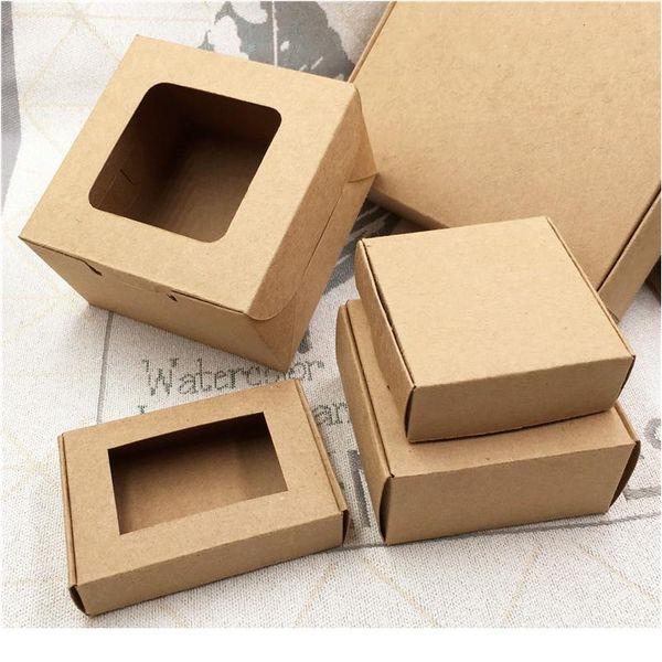 10pcs/lot Big Window Box And Small Paper Kraft Cardboard Packing Gift Box Handmade Soap Candy For Wedding Decorations Bbyikt