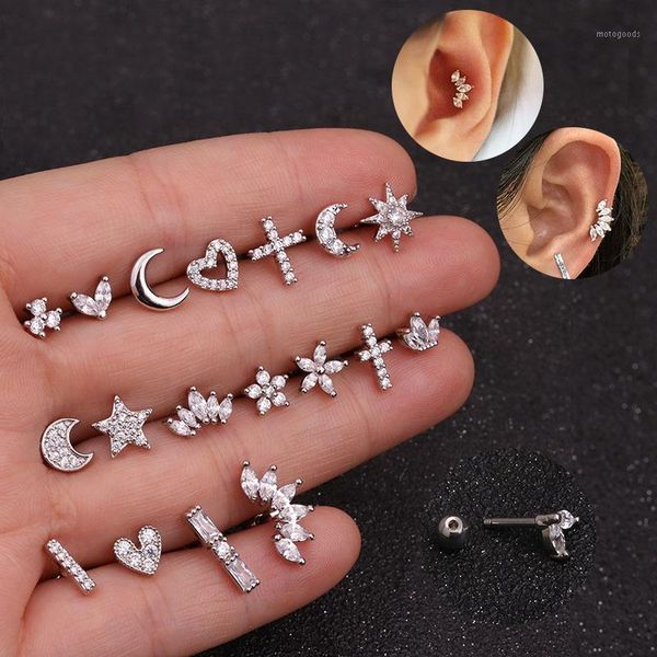 1pcs cz moon star flower tiny cartilage earring small cartilage stud ear piercing jewelry tragus cross earring stud1, Golden;silver
1pcs cz moon star flower tiny cartilage earring small cartilage stud ear piercing jewelry tragus cross earring stud1, Golden;silver