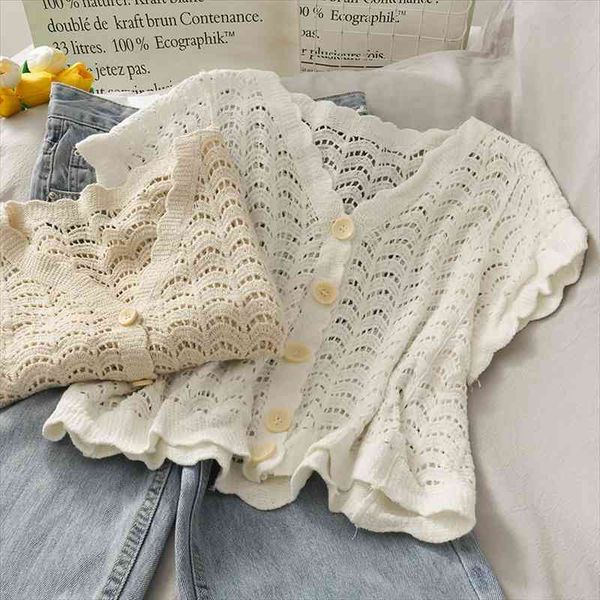 women summer crochet v neck buttons front short sleeve casual crochet cardigan french style elegant cotton top, White;black
women summer crochet v neck buttons front short sleeve casual crochet cardigan french style elegant cotton top, White;black