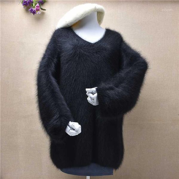 lady women plus size black mink cashmere v-neck long sleeve loose pullover angora hair knitted jumper sweater1, White;black
lady women plus size black mink cashmere v-neck long sleeve loose pullover angora hair knitted jumper sweater1, White;black