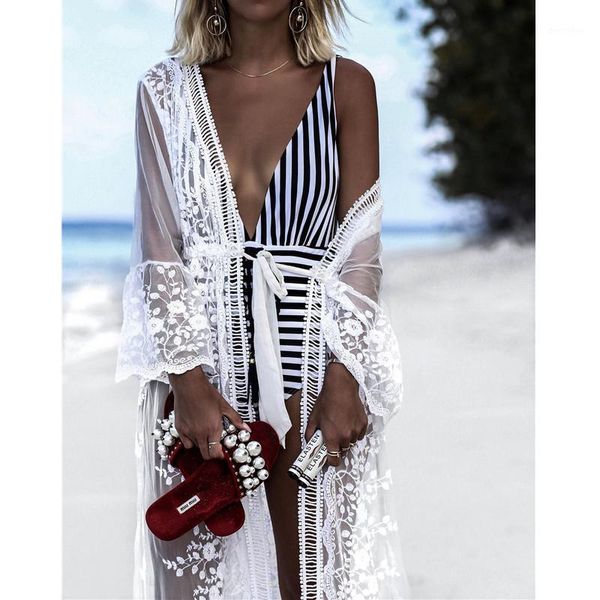 women's swimwear 2021 women swimsuit cover up white lace long sleeve kaftan beach tunic dress robe de plage pareo high collar up1, White;black
women's swimwear 2021 women swimsuit cover up white lace long sleeve kaftan beach tunic dress robe de plage pareo high collar up1, White;black