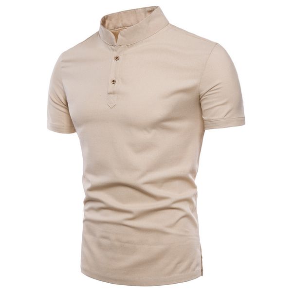2020 summer fashion new men's casual short sleeve stand collar cotton and linen solid color polo shirt top, White;black
2020 summer fashion new men's casual short sleeve stand collar cotton and linen solid color polo shirt top, White;black