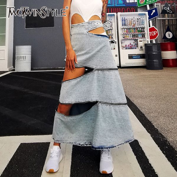twotwinstyle elegant loose denim summer skirt women high waist hollow out asymmetrical skirts for female clothing 2020 fashion 1015, Black
twotwinstyle elegant loose denim summer skirt women high waist hollow out asymmetrical skirts for female clothing 2020 fashion 1015, Black