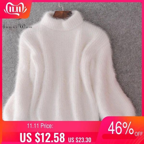 white mohair thicken turtleneck sweater autumn winter sweet fashion lantern sleeve casual solid color pullover pull femme q1103, White;black
white mohair thicken turtleneck sweater autumn winter sweet fashion lantern sleeve casual solid color pullover pull femme q1103, White;black
