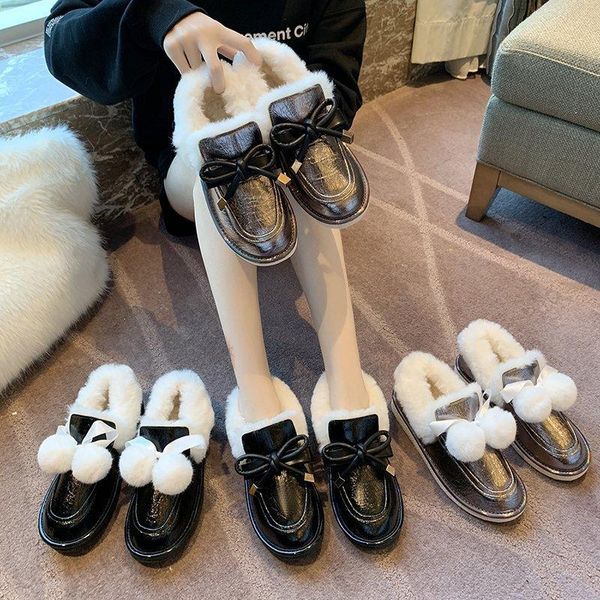 fashion winter snow boots women butterfly-knot hairball slip-on round toe low (1cm-3cm) flat with plush thicken pu, Black
fashion winter snow boots women butterfly-knot hairball slip-on round toe low (1cm-3cm) flat with plush thicken pu, Black