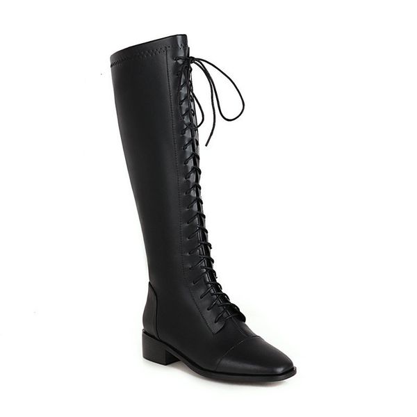 2021 new knee round toe lace up long boots pu leather square high heel women shoes big size 34-43 v6ja, Black
2021 new knee round toe lace up long boots pu leather square high heel women shoes big size 34-43 v6ja, Black