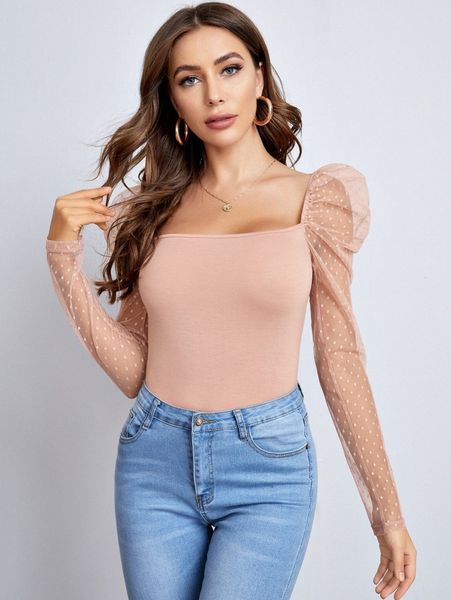 dobby mesh gigot sleeve w7xv#, White