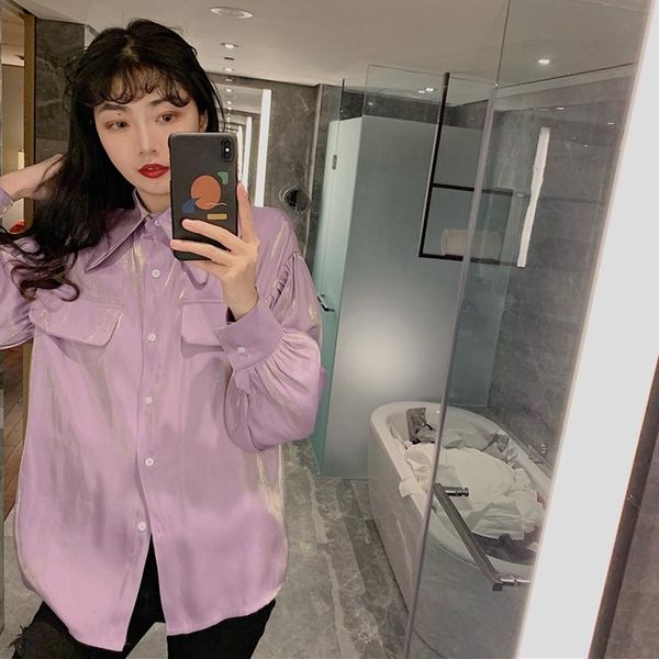 autumn 2020 new solid loose full single breasted shirt turn down collar bright glossy blouse women, White
autumn 2020 new solid loose full single breasted shirt turn down collar bright glossy blouse women, White