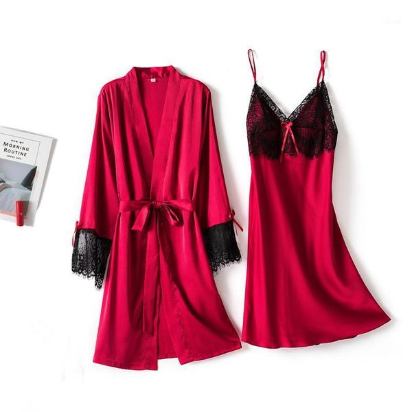 nightdress women's summer ice silk suspender nightdress robe two piece set of thin long sleeve lace home clothes1, Black;red
nightdress women's summer ice silk suspender nightdress robe two piece set of thin long sleeve lace home clothes1, Black;red