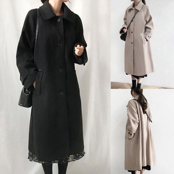 women's wool & blends women work solid vintage long coat plus size winter office sleeve button woolen jacket lingerie manteau femme, Black
women's wool & blends women work solid vintage long coat plus size winter office sleeve button woolen jacket lingerie manteau femme, Black