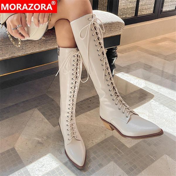morazora 2021 genuine leather boots fashion lace up thick heels pointed toe knee high boots winter 2 colors women1, Black
morazora 2021 genuine leather boots fashion lace up thick heels pointed toe knee high boots winter 2 colors women1, Black