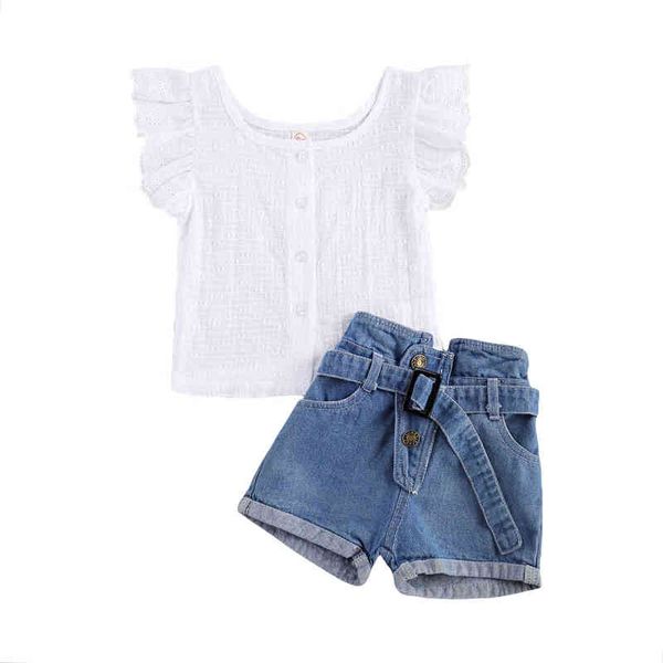 1-6y summer fashion kids girls clothes sets lace solid ruffles fly sleeve single breasted denim shorts 2pcs g220217, White
1-6y summer fashion kids girls clothes sets lace solid ruffles fly sleeve single breasted denim shorts 2pcs g220217, White