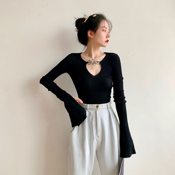 small design slim hollow bottoming shirt metal button trumpet sleeve long sweaterbutton sweatersleeve sweater women's thin 2020 new, White;black
small design slim hollow bottoming shirt metal button trumpet sleeve long sweaterbutton sweatersleeve sweater women's thin 2020 new, White;black