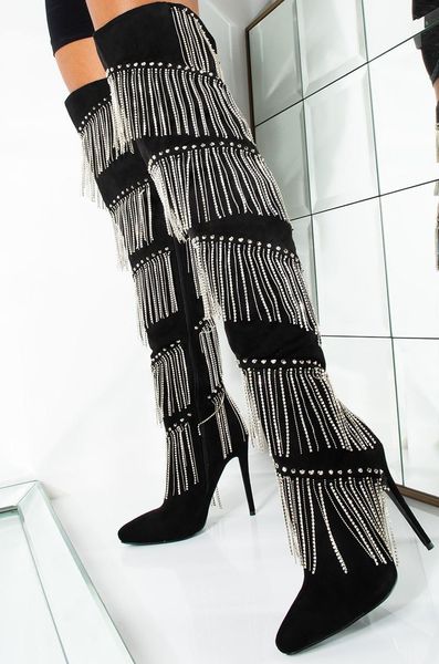 boots luxury designer women cyrstal fringe over the knee 2021 fashion pointed toe thigh highs winter stiletto heels shoes1, Black
boots luxury designer women cyrstal fringe over the knee 2021 fashion pointed toe thigh highs winter stiletto heels shoes1, Black
