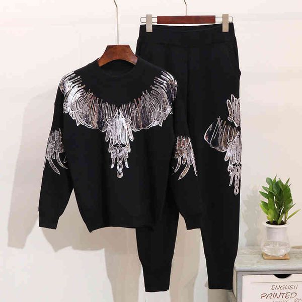 women's two piece pants knitted set female loose tracksuit autumn winter embroidery sequin sweater long pencil 2pc women sets outfits n, White
women's two piece pants knitted set female loose tracksuit autumn winter embroidery sequin sweater long pencil 2pc women sets outfits n, White